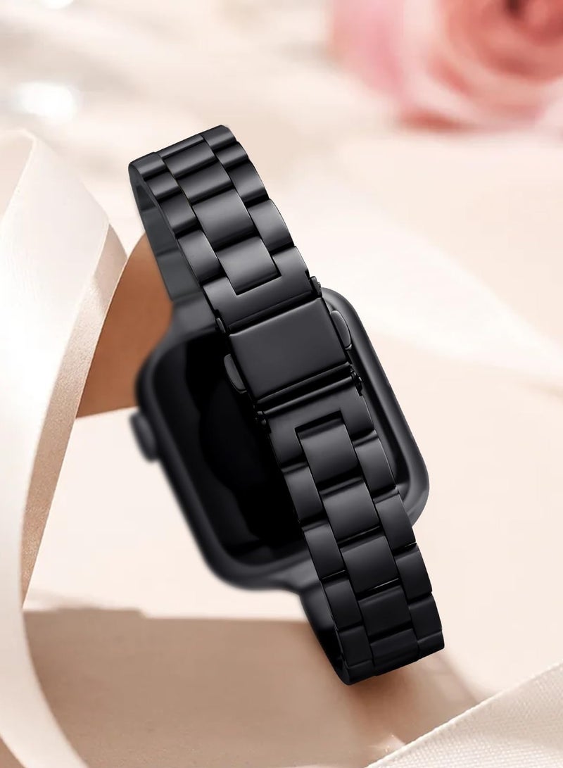 O Ozone (Pack of 2) Thin Metal Bands Compatible With Apple Watch Series 10 | 9 | 8 | 7 | 6 | SE | 5 | 4 | 3 | 2 |1, 38/40/41/42mm Premium Stainless Steel Metal Replacement Adjustable Straps for Women- Black/Silver - Image 3