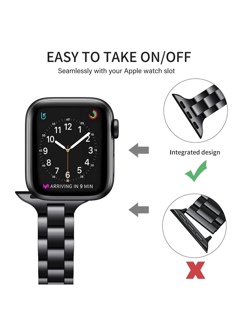 O Ozone (Pack of 2) Thin Metal Bands Compatible With Apple Watch Series 10 | 9 | 8 | 7 | 6 | SE | 5 | 4 | 3 | 2 |1, 38/40/41/42mm Premium Stainless Steel Metal Replacement Adjustable Straps for Women- Black/Silver - Image 4