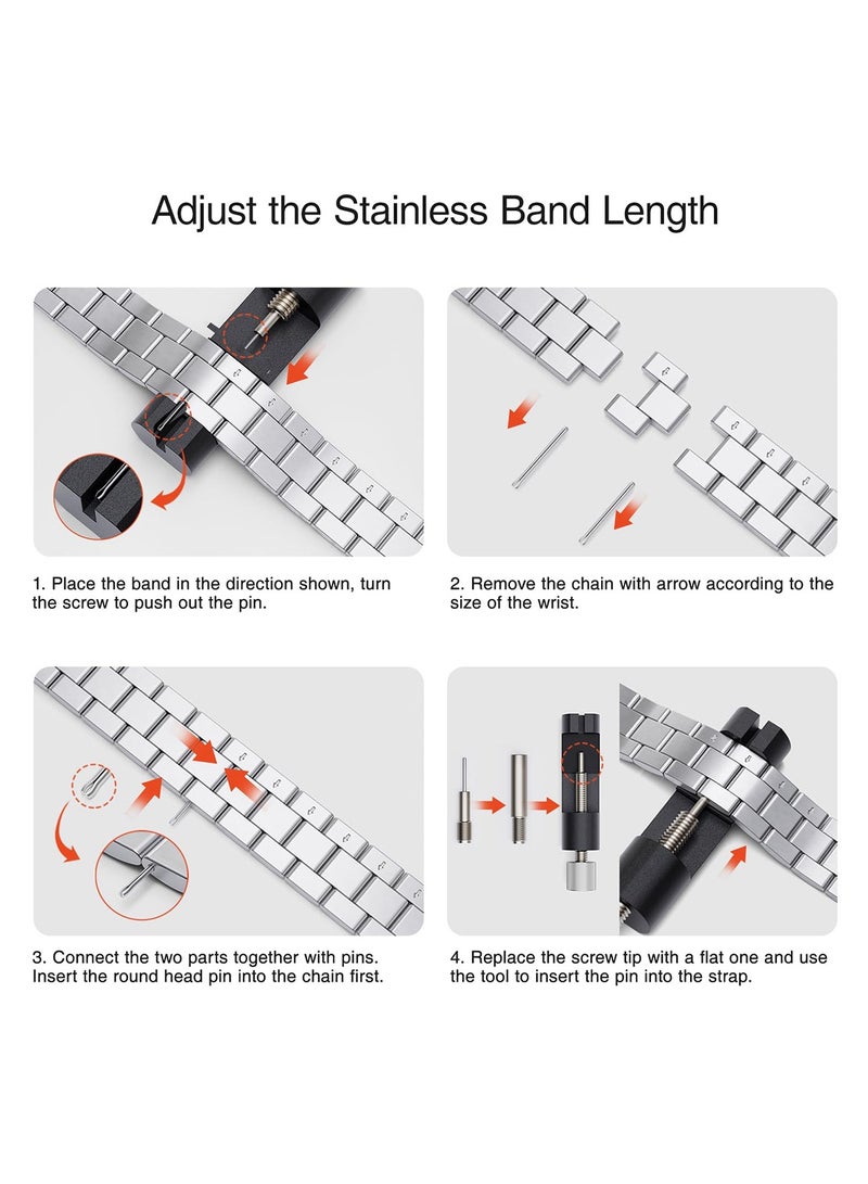 O Ozone (Pack of 2) Thin Metal Bands Compatible With Apple Watch Series 10 | 9 | 8 | 7 | 6 | SE | 5 | 4 | 3 | 2 |1, 38/40/41/42mm Premium Stainless Steel Metal Replacement Adjustable Straps for Women- Black/Silver - Image 2