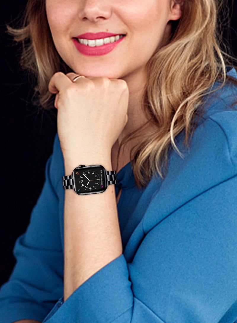 O Ozone (Pack of 2) Thin Metal Bands Compatible With Apple Watch Series 10 | 9 | 8 | 7 | 6 | SE | 5 | 4 | 3 | 2 |1, 38/40/41/42mm Premium Stainless Steel Metal Replacement Adjustable Straps for Women- Black/Silver - Image 5