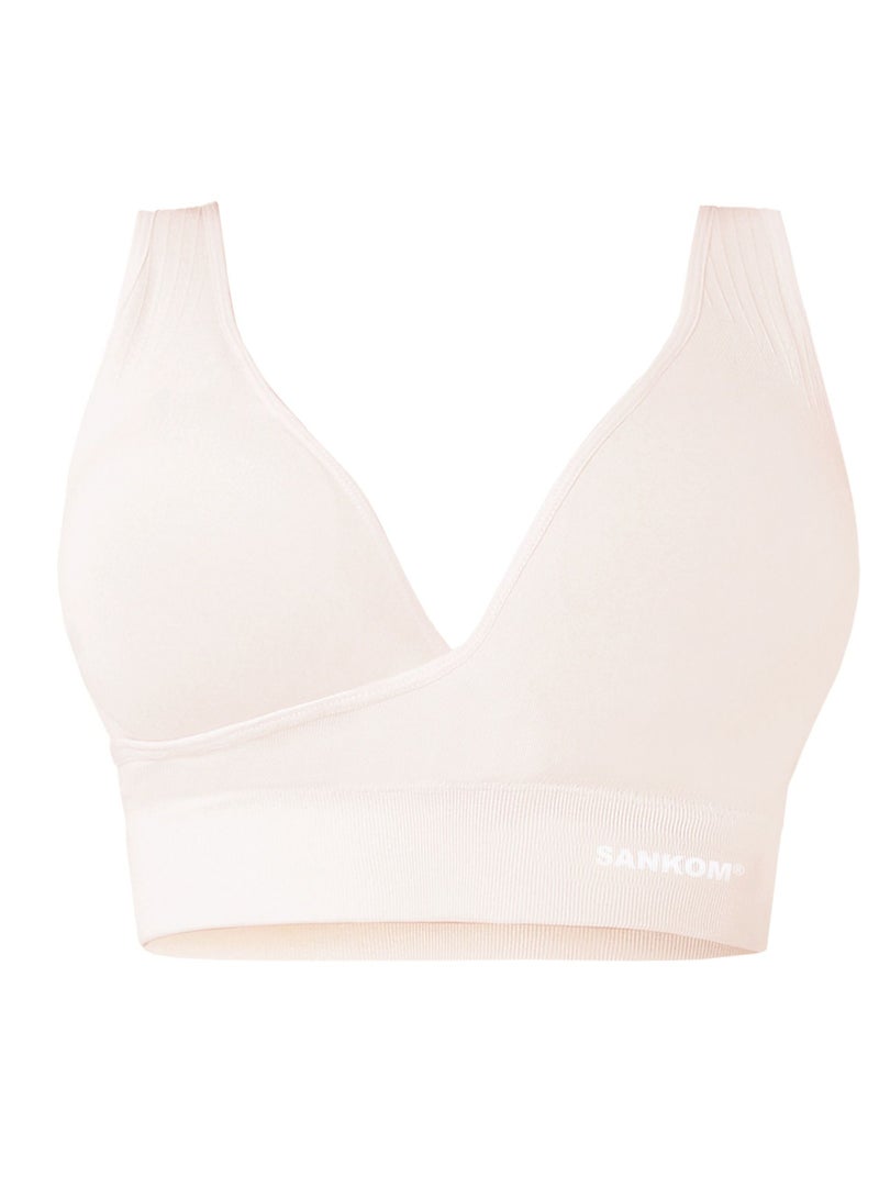 Sankom Organic Cotton Bra for Back Support, Ivory L/XL - Image 1