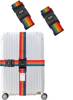 FALMER 2 Pack Travel Luggage Strap Packing Belt Adjustable Suitcase Straps Packing Accessories with Buckle, Combination Lock Rainbow Color  - Image 1
