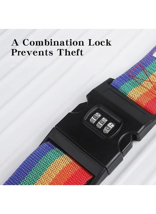 FALMER - 2 Pack Travel Luggage Strap Packing Belt Adjustable Suitcase Straps Packing Accessories with Buckle, Combination Lock Rainbow Color - Image 1