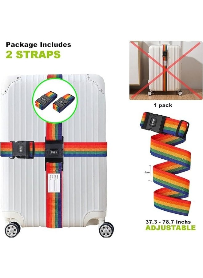 FALMER - 2 Pack Travel Luggage Strap Packing Belt Adjustable Suitcase Straps Packing Accessories with Buckle, Combination Lock Rainbow Color - Image 1