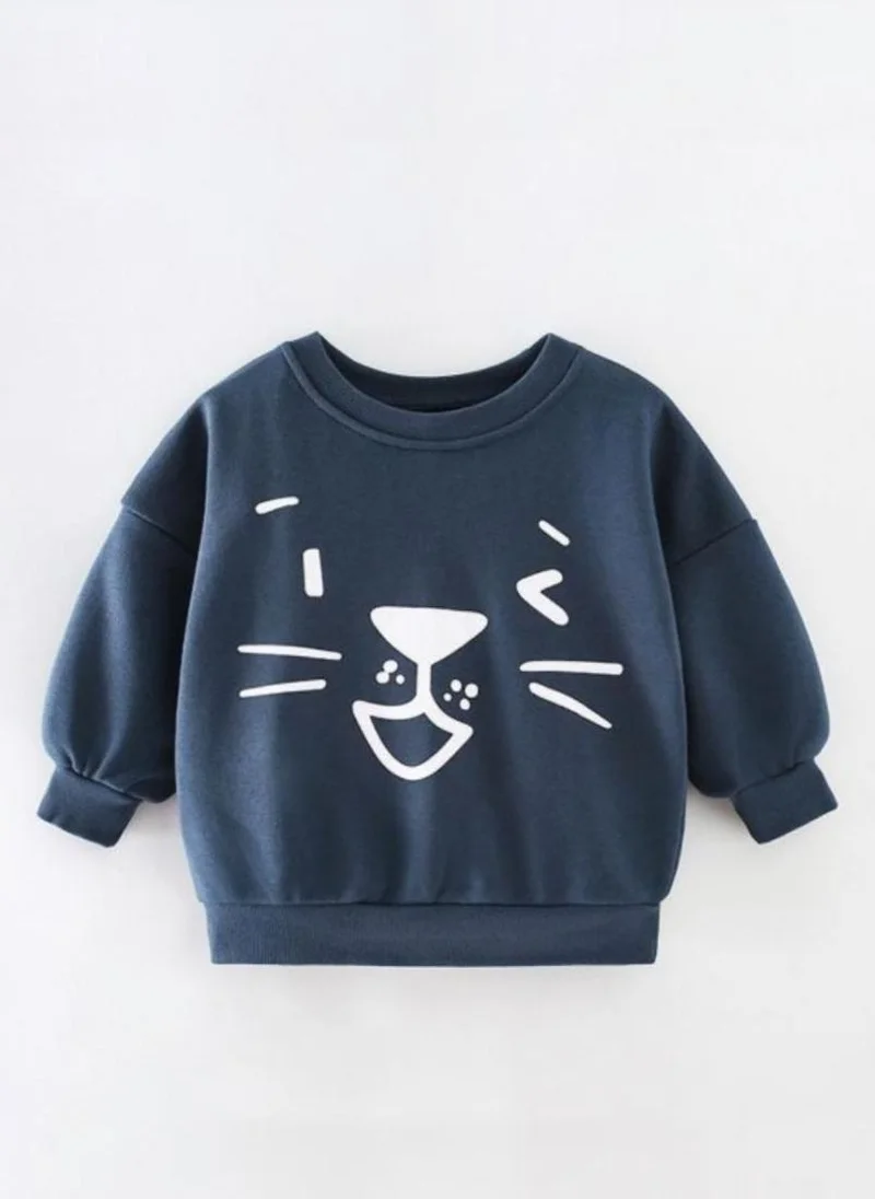 يونيكي Blue Graphic Printed Round Neck T-shirt
