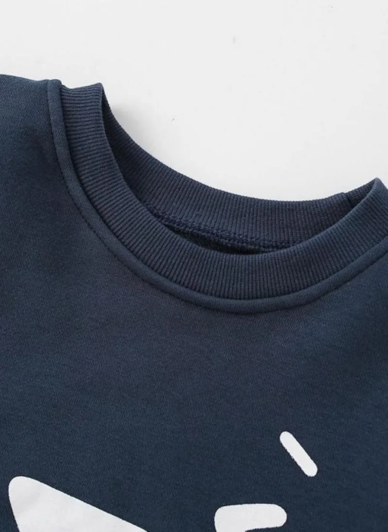 يونيكي Blue Graphic Printed Round Neck T-shirt