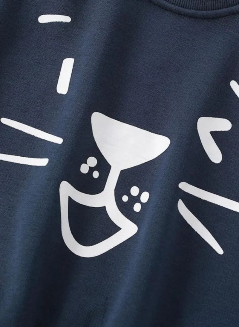 يونيكي Blue Graphic Printed Round Neck T-shirt