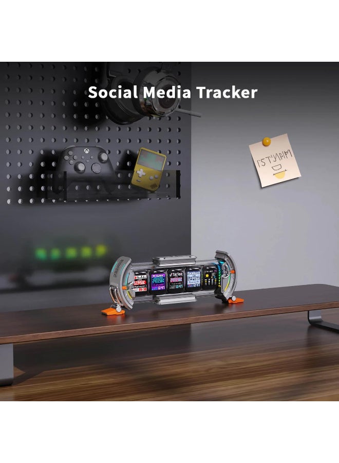 ديفوم تايمز جيت - ساعة رقمية لطيفة للالعاب مع تطبيق ذكي، تدعم التنبؤ بالطقس، سوق الاسهم/سعر الصرف، وسائل التواصل الاجتماعي، عرض فني بكسل للاعبين وديكور المكتب المنزلي (فضي) - Image 5