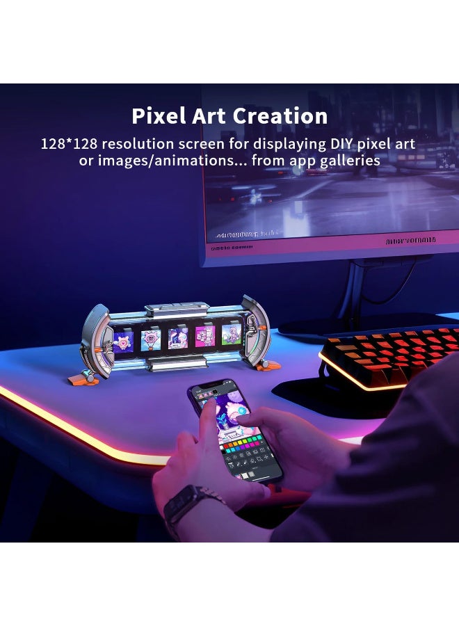 ديفوم تايمز جيت - ساعة رقمية لطيفة للالعاب مع تطبيق ذكي، تدعم التنبؤ بالطقس، سوق الاسهم/سعر الصرف، وسائل التواصل الاجتماعي، عرض فني بكسل للاعبين وديكور المكتب المنزلي (فضي) - Image 4