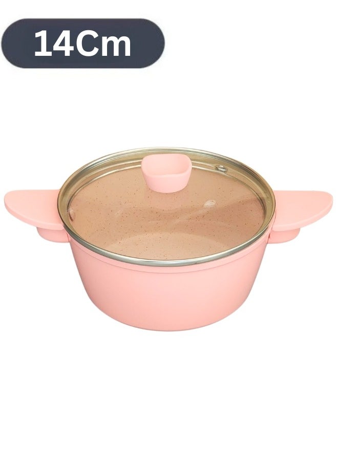 Happy Home - Non-Stick Ceramic Pot with Glass Lid and Steam Vent 14Cm- Pink - Image 1