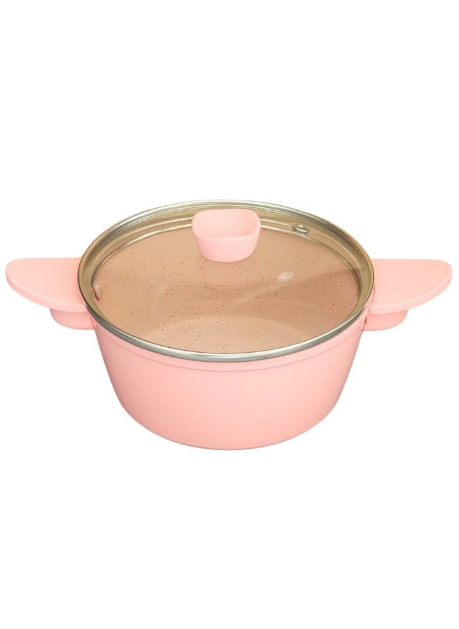 Happy Home - Non-Stick Ceramic Pot with Glass Lid and Steam Vent 14Cm- Pink - Image 1
