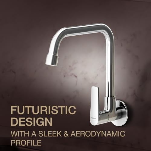 Kohler Fore Arc Kitchen Faucet | Wall Mounted Kitchen Sink Tap | Cold-Only Single Lever Faucet with 360° Swivel Spout | Water Saving Aerated Flow, Polished Chrome Finish, 10 yrs Warranty - Image 4