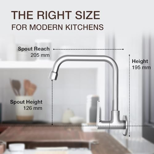 Kohler Fore Arc Kitchen Faucet | Wall Mounted Kitchen Sink Tap | Cold-Only Single Lever Faucet with 360° Swivel Spout | Water Saving Aerated Flow, Polished Chrome Finish, 10 yrs Warranty - Image 2
