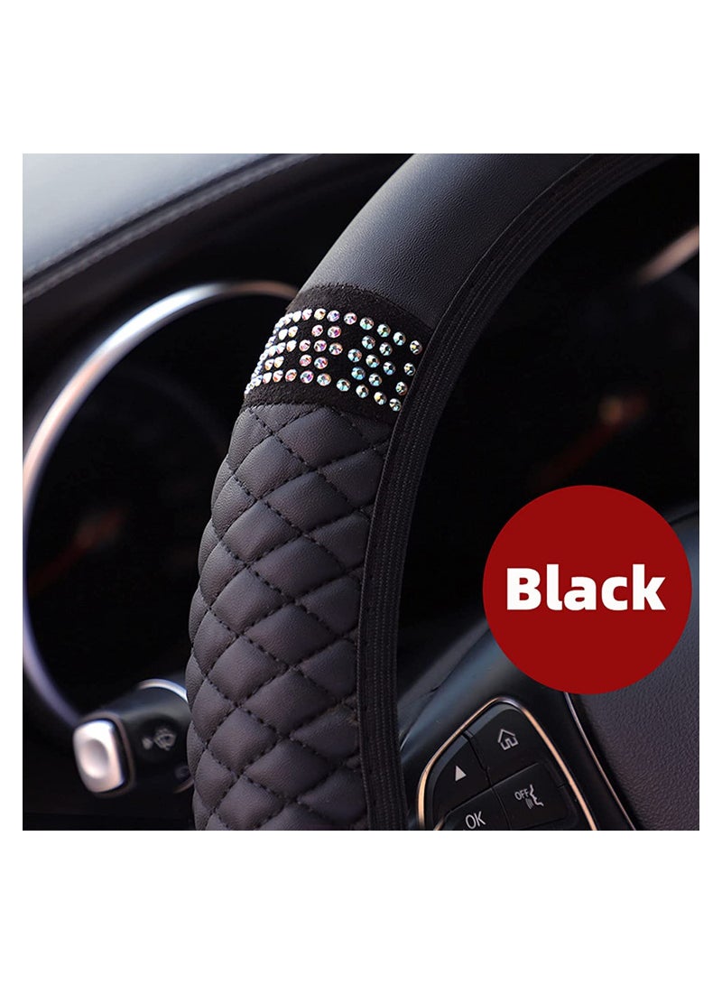 SYOSI Diamond Leather Steering Wheel Cover for Women Girls with Bling Bling Crystal Rhinestones Universal Fit 15 Inch Car Steering Wheel Protector - Image 4