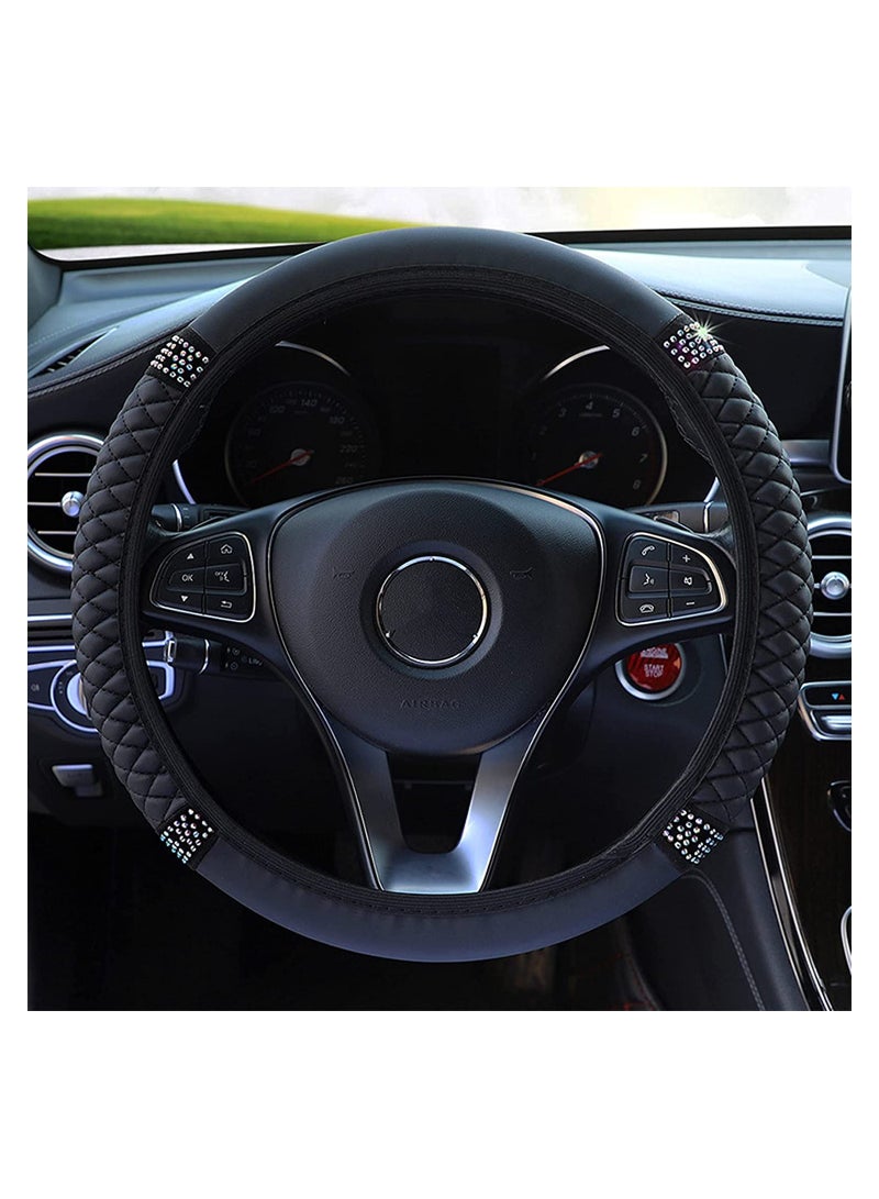 SYOSI Diamond Leather Steering Wheel Cover for Women Girls with Bling Bling Crystal Rhinestones Universal Fit 15 Inch Car Steering Wheel Protector - Image 3