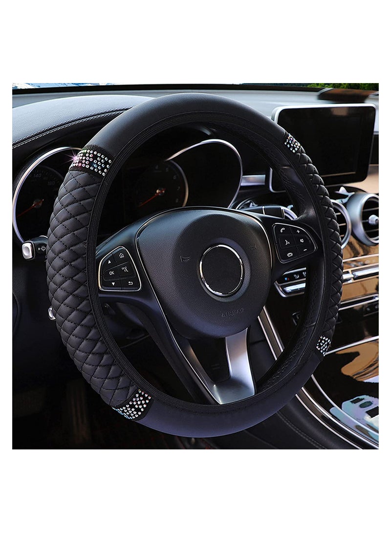 SYOSI Diamond Leather Steering Wheel Cover for Women Girls with Bling Bling Crystal Rhinestones Universal Fit 15 Inch Car Steering Wheel Protector - Image 1