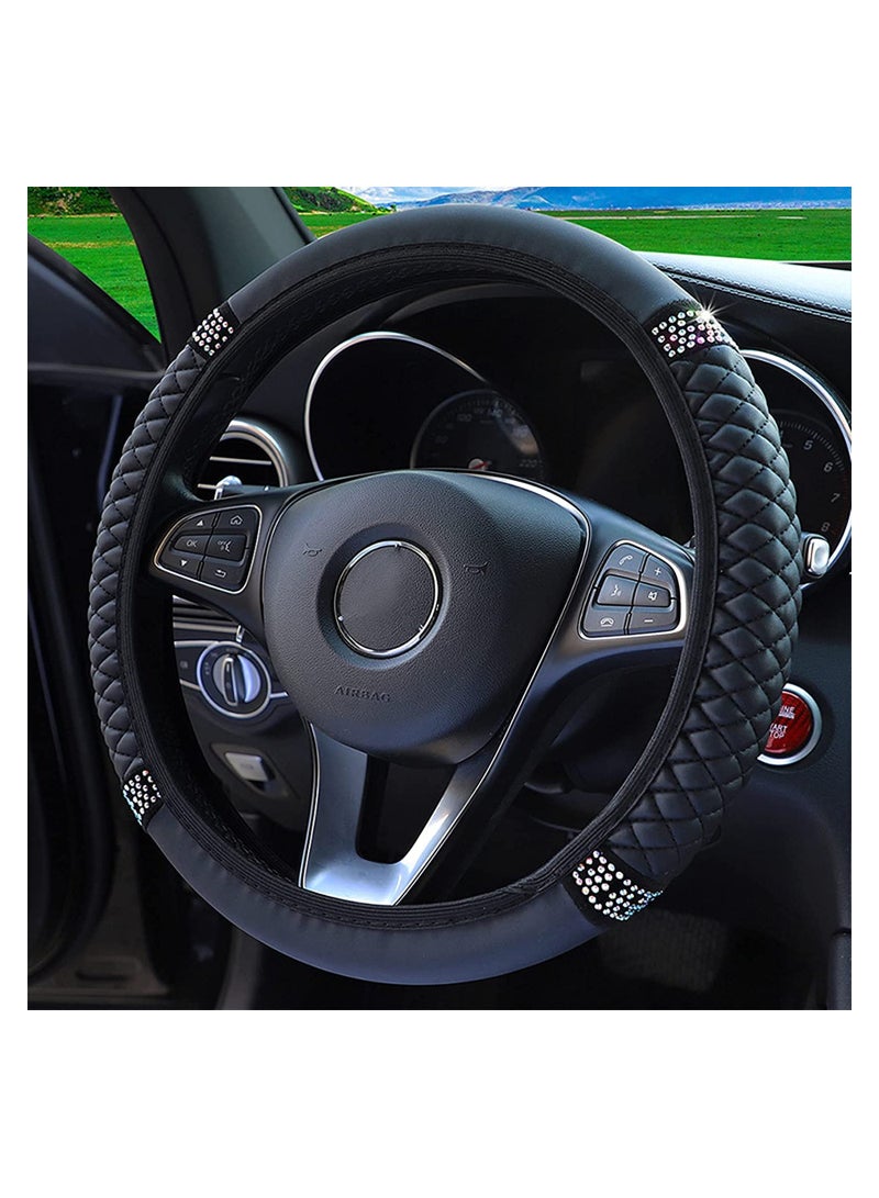 SYOSI Diamond Leather Steering Wheel Cover for Women Girls with Bling Bling Crystal Rhinestones Universal Fit 15 Inch Car Steering Wheel Protector - Image 2