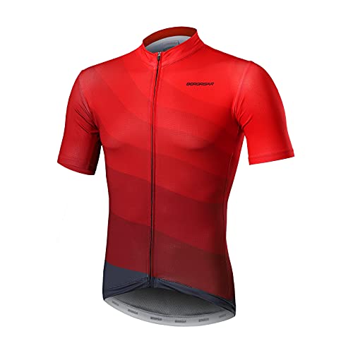 BERGRISAR Cycling Jersey Mens Bike Shirts Short Sleeve Bicycle Biking Clothes with Pockets Reflective Red Size Large - Image 1