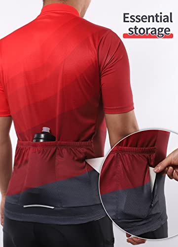 BERGRISAR Cycling Jersey Mens Bike Shirts Short Sleeve Bicycle Biking Clothes with Pockets Reflective Red Size Large - Image 4