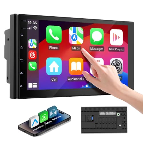 Haudio Double Din Car Stereo Radio with 7 inch HD Touchscreen, Wireless Apple Carplay & Android Auto, Bluetooth, SWC, Mirror Link, AUX,FM Car Radio Receiver(No backup reversing camera)|for All Vehicle - Image 1