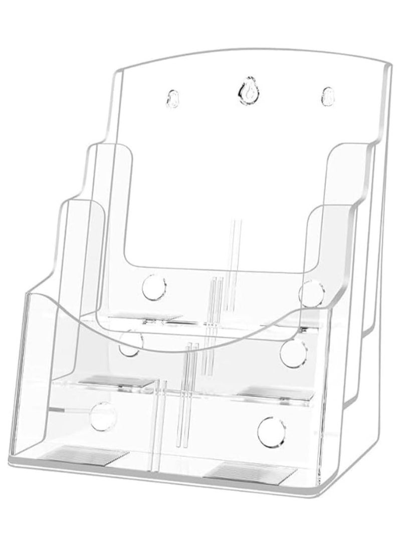 MARKQ [3 طبقات] حامل كتيبات أكريليك - حامل منشورات وفليرات شفاف لعرض الكتيبات والمستندات والأدبيات، حامل للتثبيت على الحائط أو الطاولة - Image 1