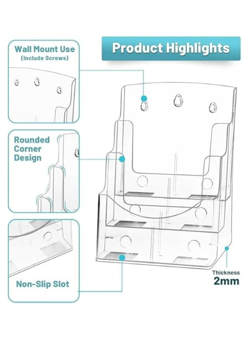 MARKQ [3 طبقات] حامل كتيبات أكريليك - حامل منشورات وفليرات شفاف لعرض الكتيبات والمستندات والأدبيات، حامل للتثبيت على الحائط أو الطاولة - Image 3