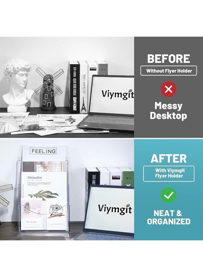 MARKQ [3 طبقات] حامل كتيبات أكريليك - حامل منشورات وفليرات شفاف لعرض الكتيبات والمستندات والأدبيات، حامل للتثبيت على الحائط أو الطاولة - Image 5