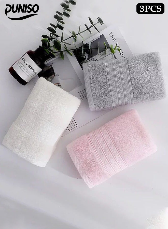 DUNISO 3 قطع من مناشف اليد، مناشف وجه قطنية، مناشف استحمام قطنية مشطوفة، سريعة الجفاف، عالية الامتصاص، ناعمة، عالية الجودة، للاستخدام في الاستحمام، اليدين، الوجه، الصالة الرياضية والسبا، 33*35 سم، وردي/أبيض حليبي/رمادي - Image 1