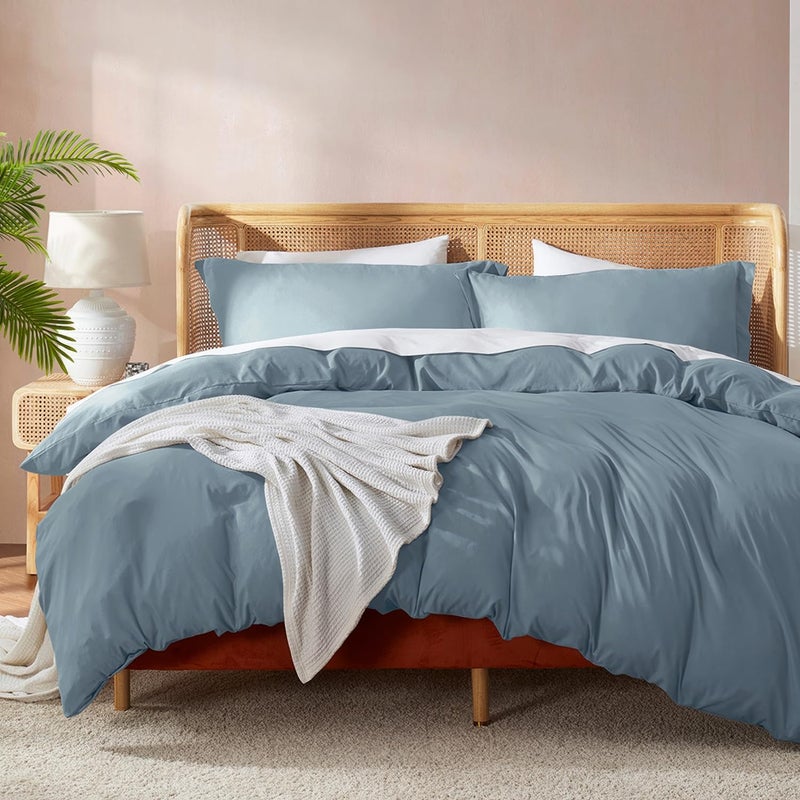 Nestl Stone Blue Duvet Cover King Size Soft Double Brushed King Duvet Cover Set 3 Piece with Button Closure 1 Duvet Cover 104x90 inches and 2 Pillow Shams