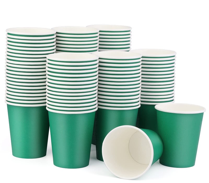 Prgery Paper Cups 8 oz 110 Pack Disposable Paper Coffee Cups for Hot or Cold Beverage Drinking for Party Picnic BBQ Travel and Event Green