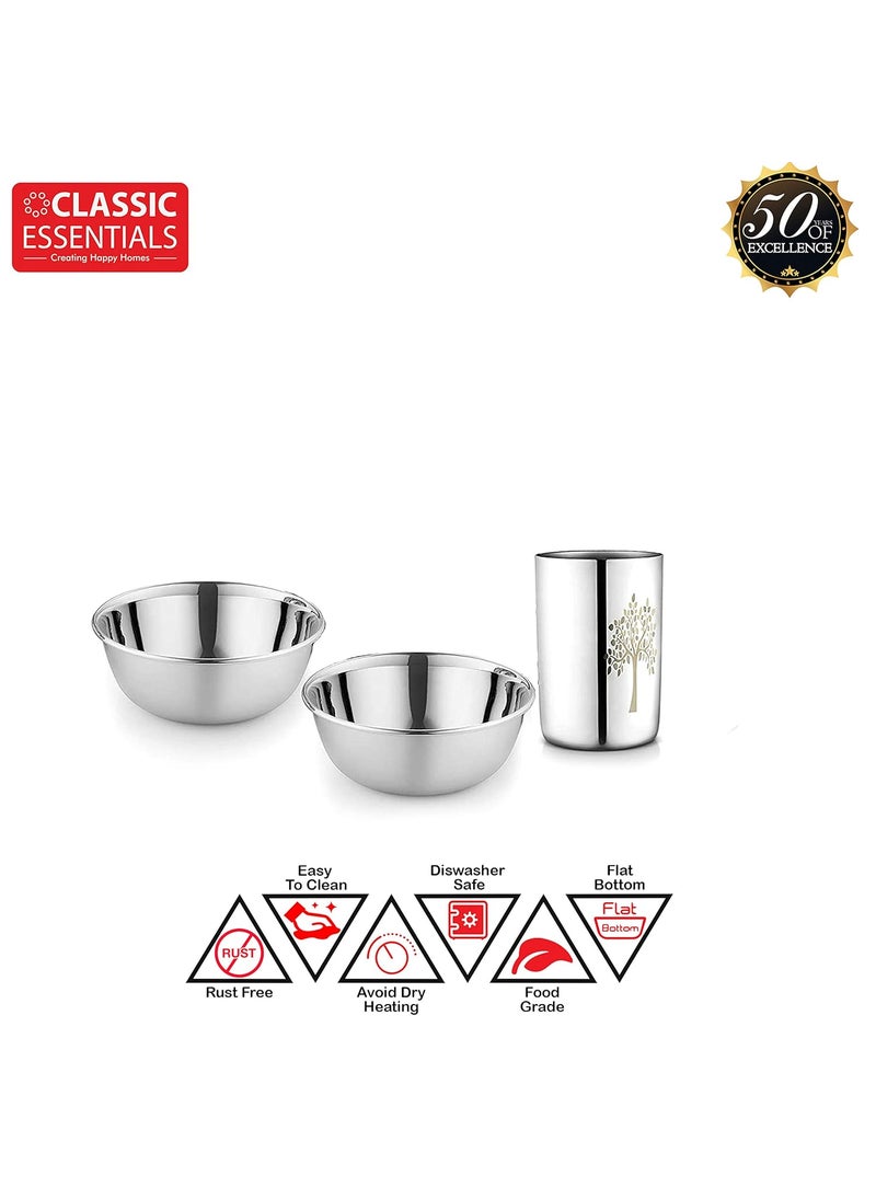Classic Essentials Classic Essentials Stainless Steel Dinner SetServes 4 PeopleHeavy GaugeKitchen SetPermanent LaserVriksha Set of 42  - Image 5