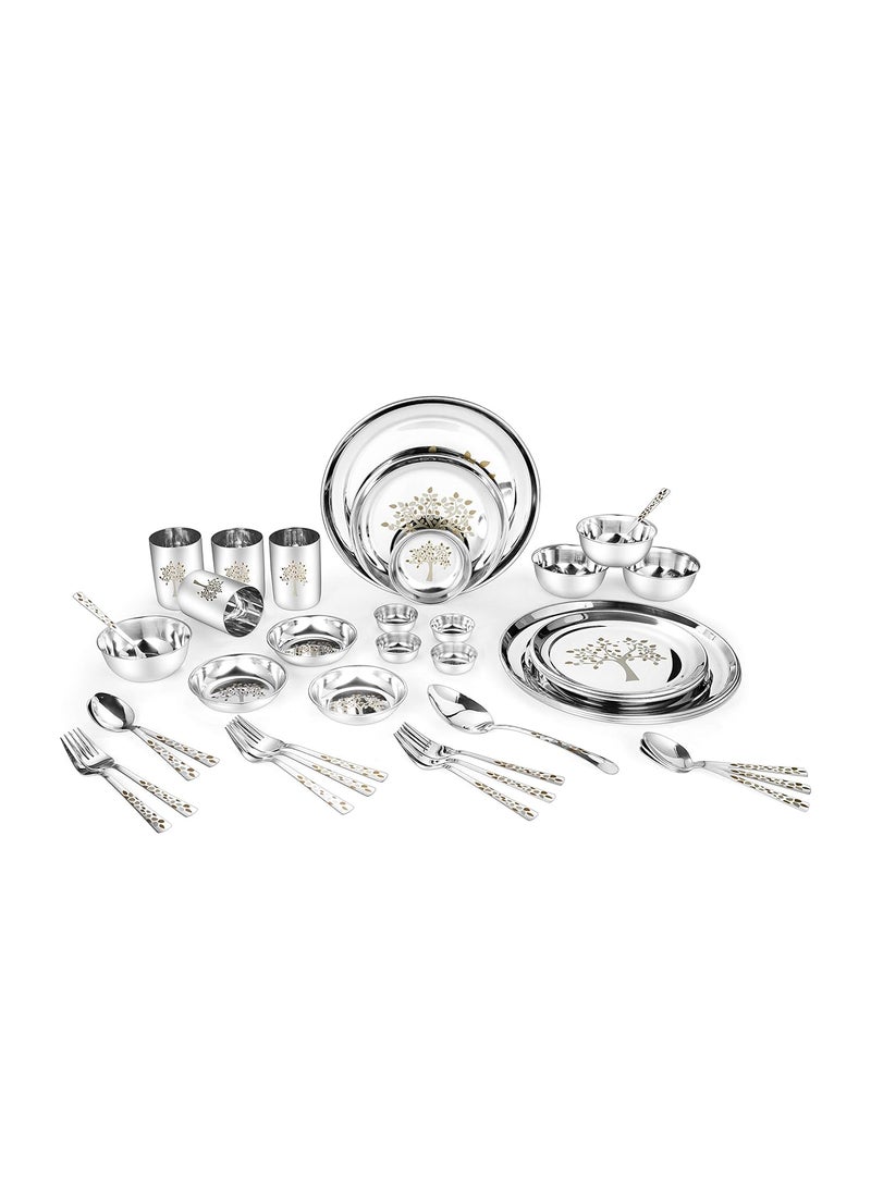 Classic Essentials Classic Essentials Stainless Steel Dinner SetServes 4 PeopleHeavy GaugeKitchen SetPermanent LaserVriksha Set of 42  - Image 1