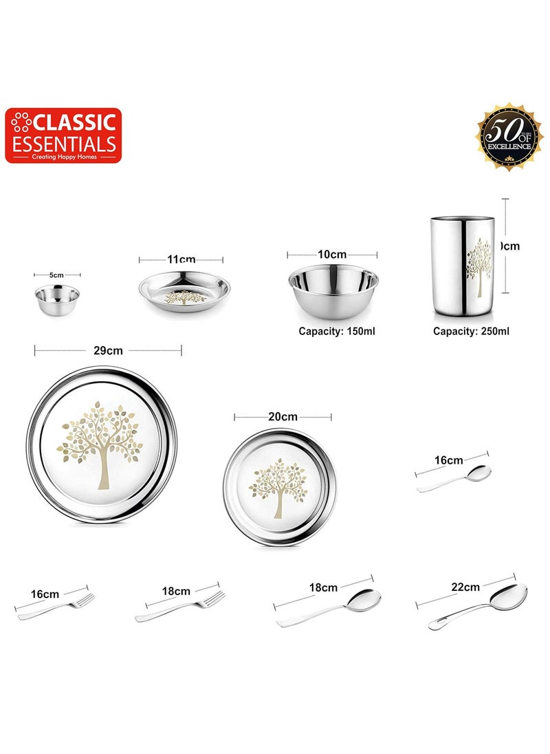 Classic Essentials Classic Essentials Stainless Steel Dinner SetServes 4 PeopleHeavy GaugeKitchen SetPermanent LaserVriksha Set of 42  - Image 3