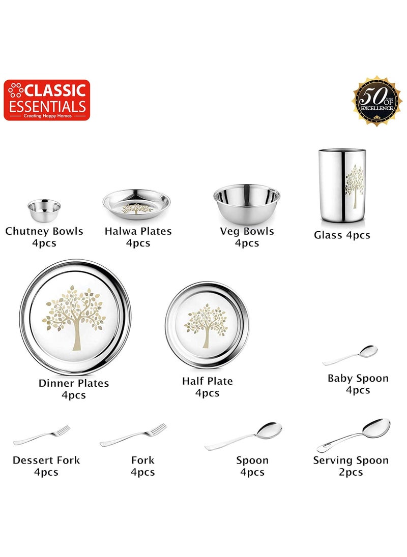 Classic Essentials Classic Essentials Stainless Steel Dinner SetServes 4 PeopleHeavy GaugeKitchen SetPermanent LaserVriksha Set of 42  - Image 4