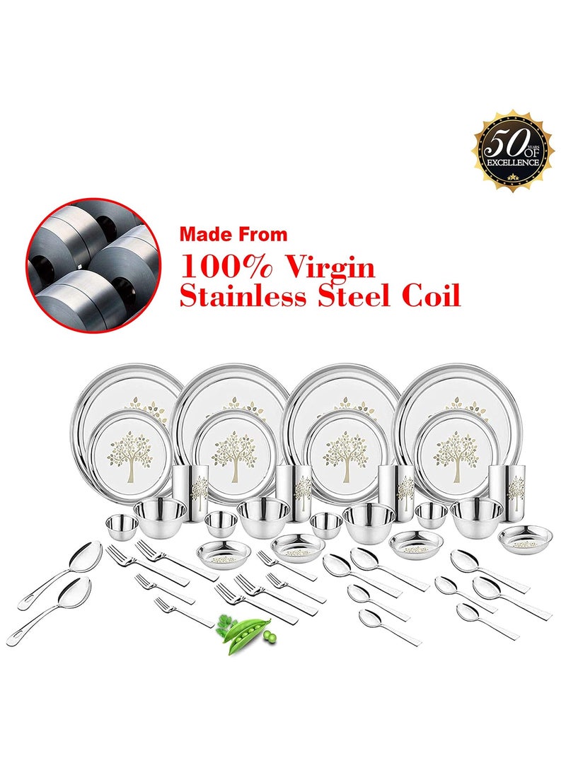 Classic Essentials Classic Essentials Stainless Steel Dinner SetServes 4 PeopleHeavy GaugeKitchen SetPermanent LaserVriksha Set of 42  - Image 2
