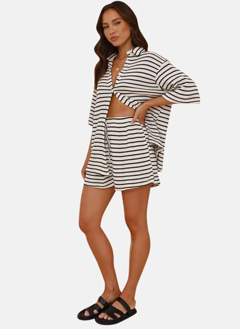 YUNIQEE Black Striped T-Shirt And Shorts