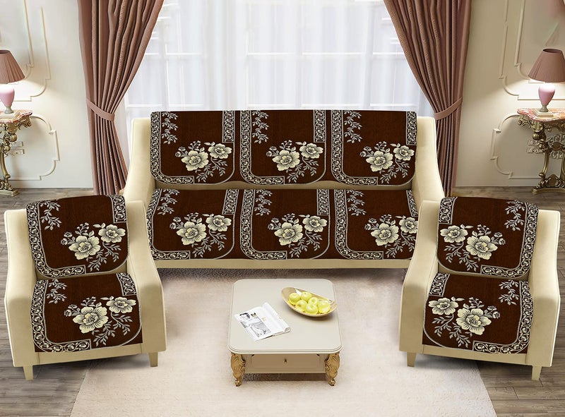Dazzling DECOR Velvet Sofa Cover 3 Seater and 2 Seater - Premium Sofa Cover 5 Seater Full Cover Set for Couch- Heavy Fabric Sofa Seat Cover Slip Protector, 201_Brown - Image 1