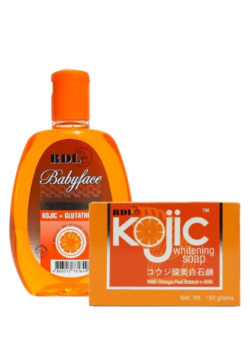RDL Pharmaceutical Laboratories, Inc. Babyface facial cleanser Kojic+glutathion  250ml + kojic whitening soap150g 