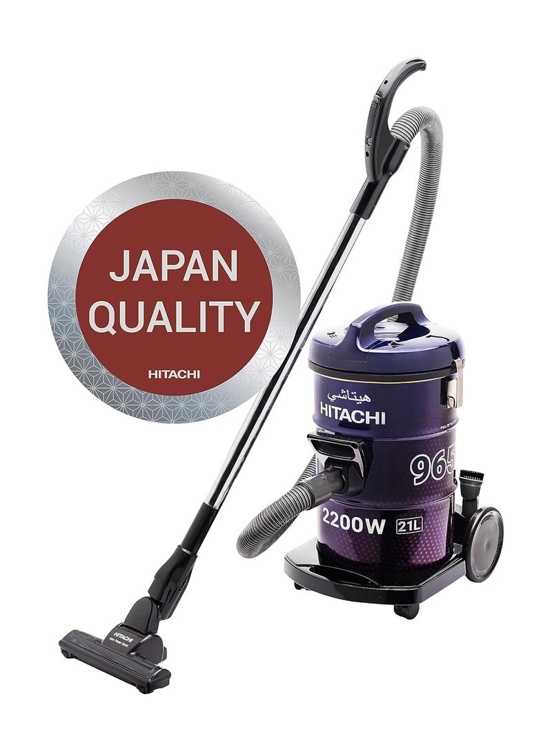 HITACHI Drum Vacuum Cleaner 2200 Watts, 21L Tank Dust Capacity, Aero Power Brush to Clean Efficiently, Metal Pipe, Dusting Brush & Crevice Nozzle, Washable Filter, Best for Home & Office 2200 W CV965NBLGCM ‎Blue/Purple - Image 2
