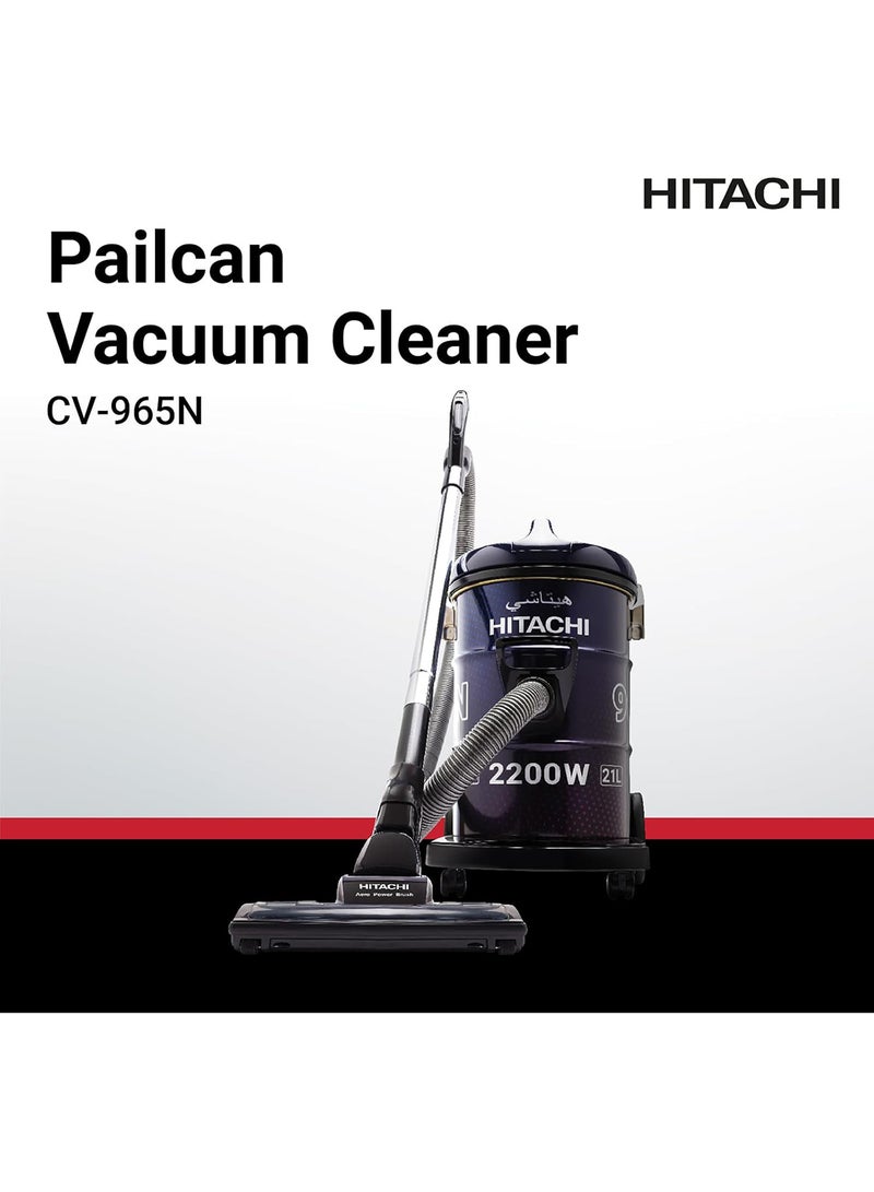 HITACHI Drum Vacuum Cleaner 2200 Watts, 21L Tank Dust Capacity, Aero Power Brush to Clean Efficiently, Metal Pipe, Dusting Brush & Crevice Nozzle, Washable Filter, Best for Home & Office 2200 W CV965NBLGCM ‎Blue/Purple - Image 3