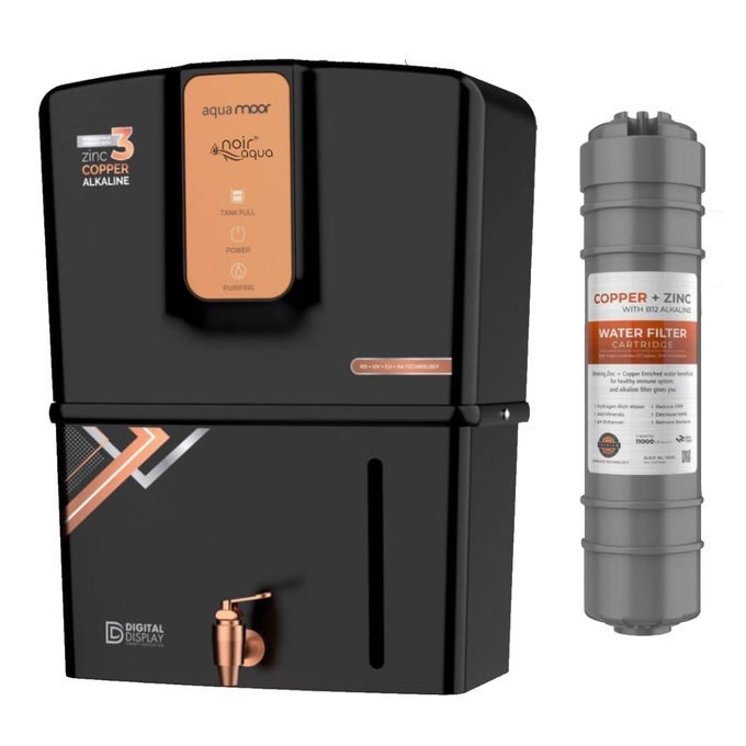 MOOR RO WATER PURIFIER 3 IN 1 COPPER ALKALINE ZINC 8 STAGE 12 L STORAGE RO UV UF TDS CONTROL PRE FILTER ACCESSORIES SUITABLE FOR ALL TYPE WATER FOR HOME BLACK