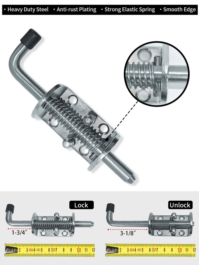 Quality Life Spring Loaded Gate Latch Pin Barrel Bolt 6in x 1/2in Stem Durable Zinc Plated Solid Steel Heavy Duty for Tailgate - 2pcs - Image 3