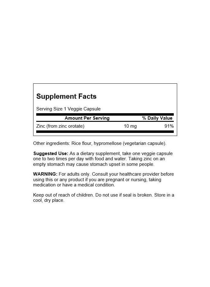 SWANSON زنك أوروكات 10 ملليجرام زنك عنصر 60 كبسولة نباتية - Image 2