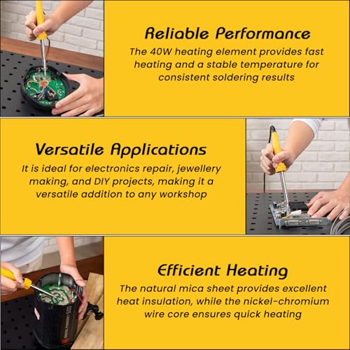 Deli DL8840 40W 220V~50 Hz Electric Soldering Iron with Bracket Replaceable Copper Tip Nickel-Chromium Wire Heating Core Mica Sheet PRT Handle for Metal Jewelry Electric DIY - Image 4