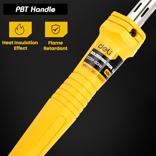 Deli DL8840 40W 220V~50 Hz Electric Soldering Iron with Bracket Replaceable Copper Tip Nickel-Chromium Wire Heating Core Mica Sheet PRT Handle for Metal Jewelry Electric DIY - Image 3