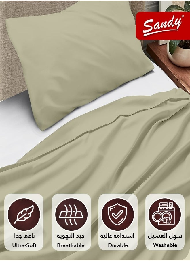Sandy Premium Hotel Quality Flat Sheet and Pillow Case, Bed Sheet 2 Pieces Set, Soft & Breathable and Cooling, Extra Twin Size 243 x 167 cm, Olive