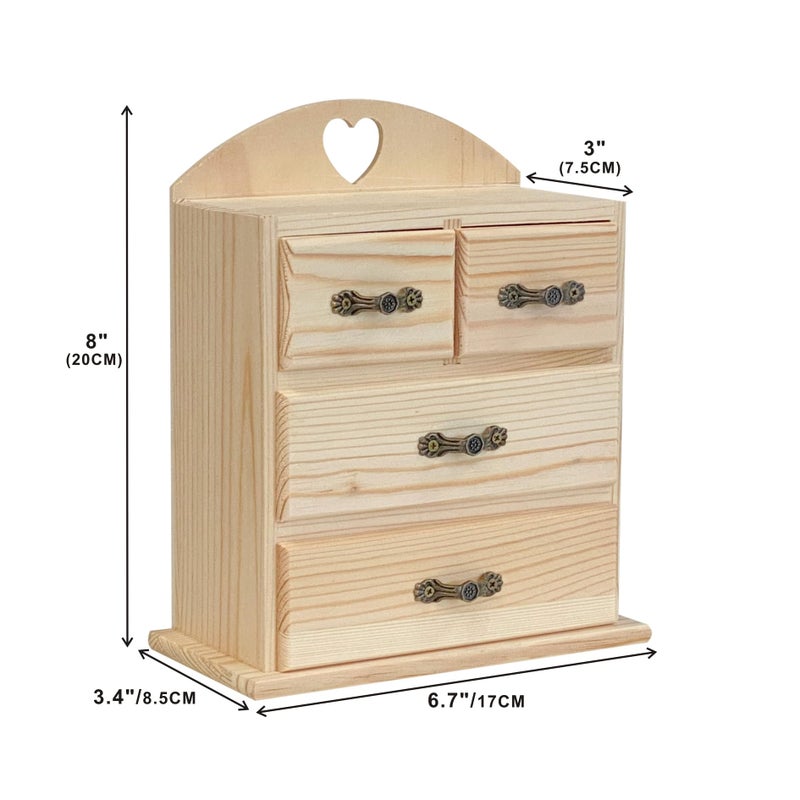 Cregugua Pack of 2 Unfinished Wood box with Mini Drawers for Jewellery,Small Wooden Organizer Storage Box for Crafts Hobbies DIY Project - Image 2