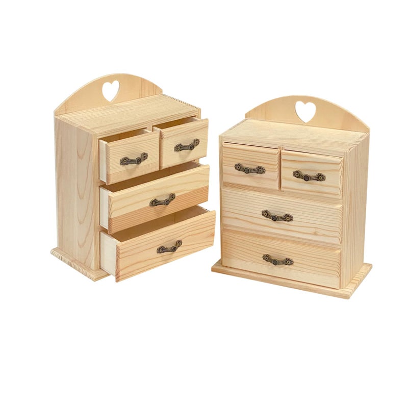 Cregugua Pack of 2 Unfinished Wood box with Mini Drawers for Jewellery,Small Wooden Organizer Storage Box for Crafts Hobbies DIY Project - Image 1