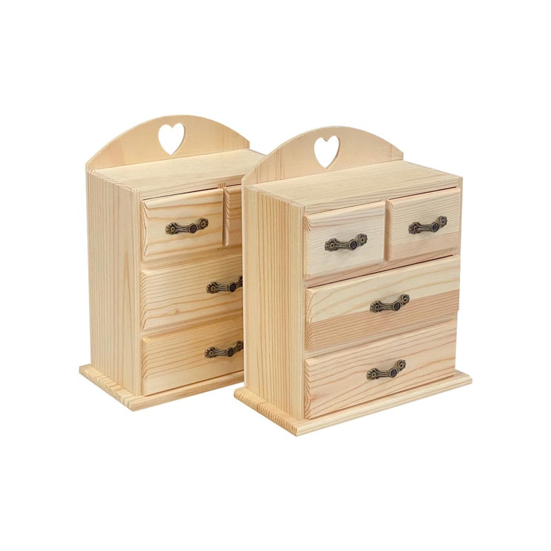 Cregugua Pack of 2 Unfinished Wood box with Mini Drawers for Jewellery,Small Wooden Organizer Storage Box for Crafts Hobbies DIY Project - Image 3