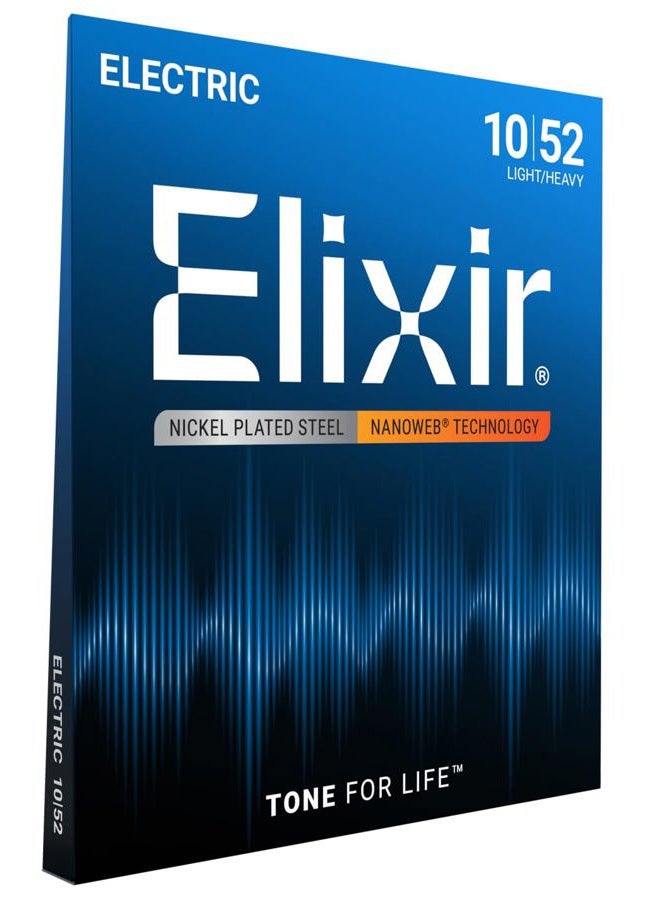 ELIXIR Strings, Electric Guitar Strings, Nickel Plated Steel with NANOWEB Technology, Longest-Lasting Bright Tone with Comfortable Feel, 6 String Set, Light/Heavy 10-52 - Image 1